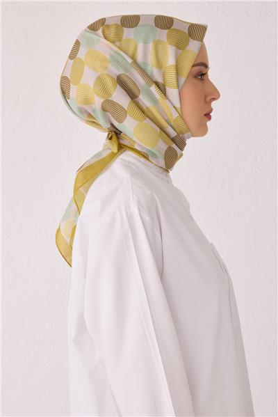 BELLİ GEOMETRİK DESEN TELA SARI EŞARP 1022