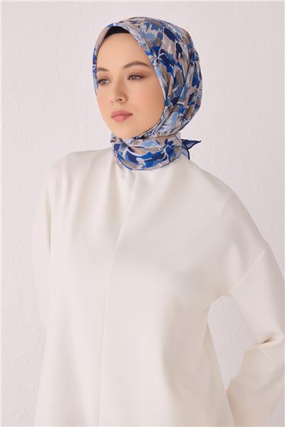 Belli Fresh Çiçek Desen Lacivert Tela Eşarp 1021 - 03
