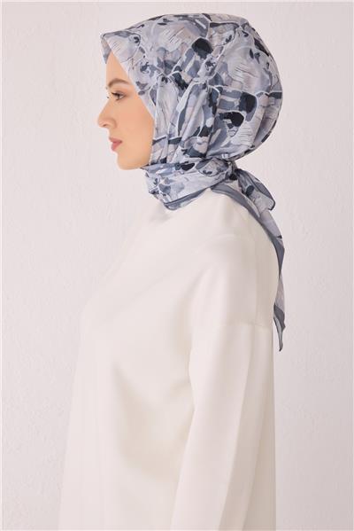 Belli Fresh Çiçek Desen Gri Tela Eşarp 1021 - 09