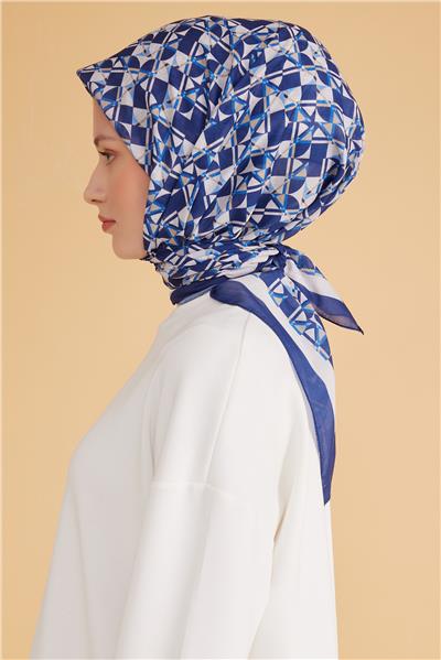 BELLİ GEOMETRİK DESEN TELA LACİVERT EŞARP 1008
