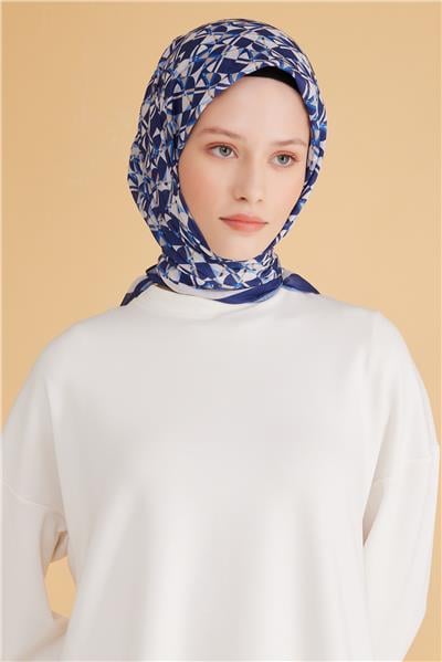 BELLİ GEOMETRİK DESEN TELA LACİVERT EŞARP 1008