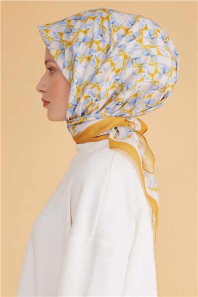 BELLİ GEOMETRİK DESEN TELA SARI EŞARP 1008