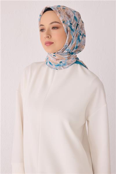 Belli Fresh Çiçek Desen Mavi Tela Eşarp 1021 - 18