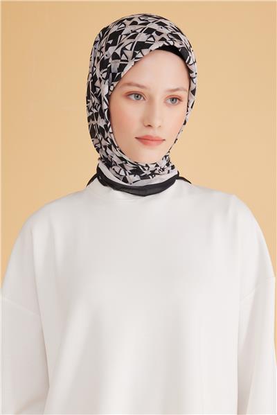 BELLİ GEOMETRİK DESEN TELA SİYAH EŞARP 1008