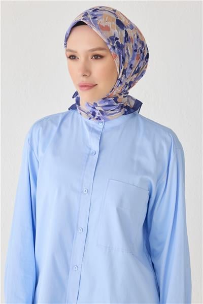 Belli Fresh Çiçek Desen Mor Tela Eşarp 1021 - 13