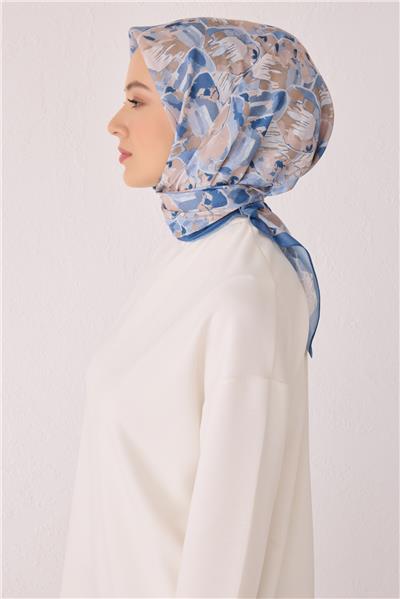 Belli Fresh Çiçek Desen Saks Tela Eşarp 1021 - 07