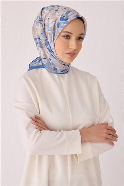Belli Fresh Çiçek Desen Saks Tela Eşarp 1021 - 07