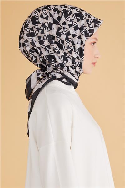 BELLİ GEOMETRİK DESEN TELA SİYAH EŞARP 1008