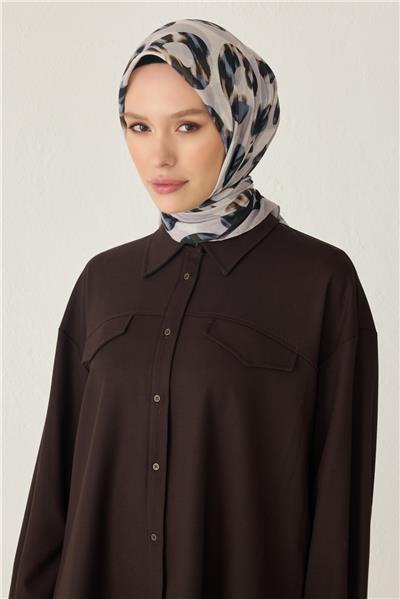 BELLİ GEOMETRİK DESEN TELA SİYAH KİREM EŞARP 1020