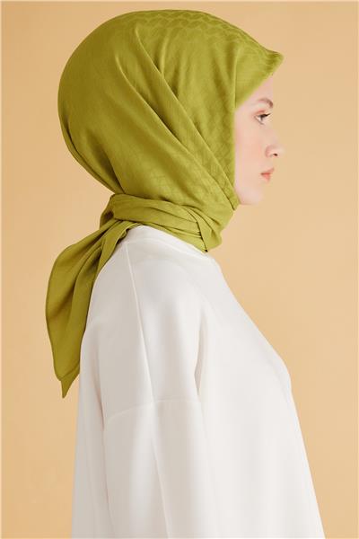 BELLİ GEOMETRİK DESEN VEYRA YAĞ YEŞİLİ EŞARP 1