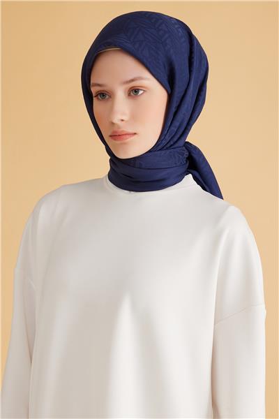 BELLİ GEOMETRİK DESEN VEYRA LACİVERT EŞARP 2