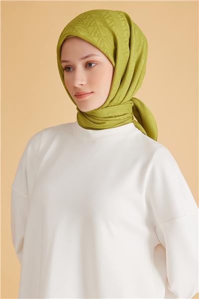 BELLİ GEOMETRİK DESEN VEYRA YAĞ YEŞİLİ EŞARP 2