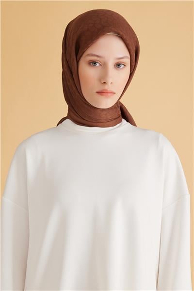 BELLİ GEOMETRİK DESEN VEYRA SÜTLÜ KAHVE EŞARP 1