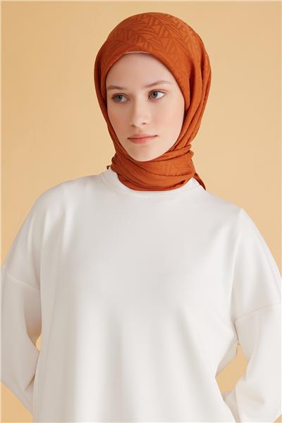 BELLİ GEOMETRİK DESEN VEYRA TURUNCU EŞARP 2