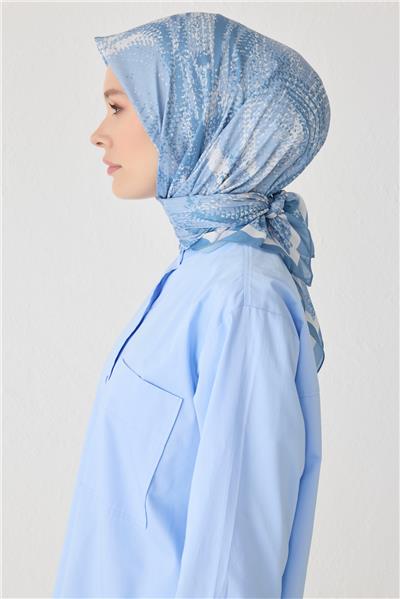 BELLİ ÇİÇEK DESEN PREMIUM SOFT MAVİ EŞARP 2