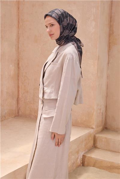 BELLİ GEOMETRİK DESEN PREMIUM SOFT KAHVE EŞARP 14