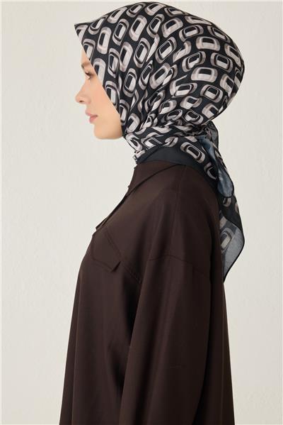 BELLİ GEOMETRİK DESEN PREMIUM SOFT SİYAH EŞARP 3