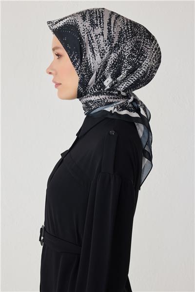 BELLİ ÇİÇEK DESEN PREMIUM SOFT SİYAH EŞARP 2