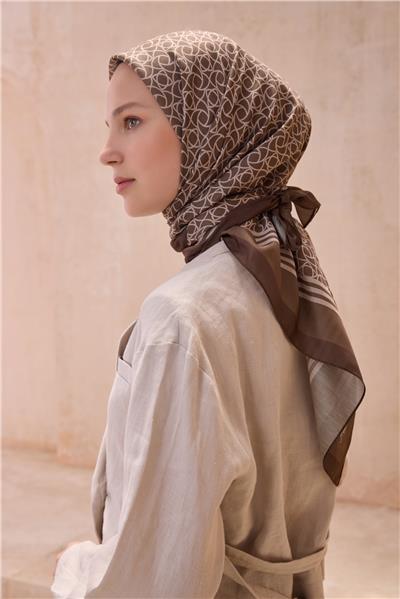 BELLİ GEOMETRİK DESEN PREMIUM SOFT KAHVE BEJ EŞARP 12