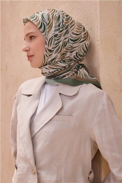 BELLİ ÇİÇEK DESEN PREMIUM SOFT YEŞİL EŞARP 8