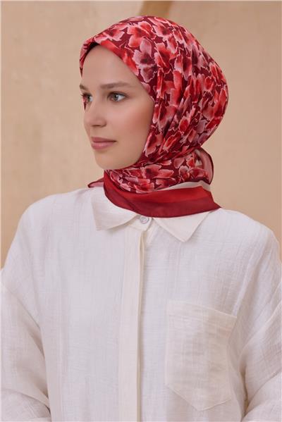 BELLİ ÇİÇEK DESEN PREMIUM SOFT KIRMIZI EŞARP 11