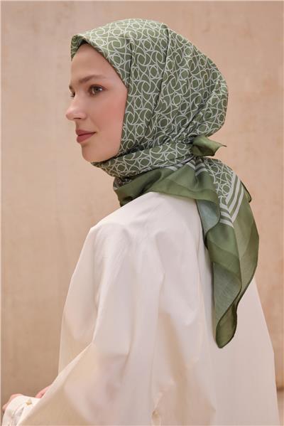 BELLİ GEOMETRİK DESEN PREMIUM SOFT YEŞİL EŞARP 12