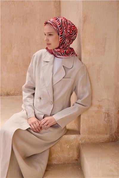 BELLİ ÇİÇEK DESEN PREMIUM SOFT KIRMIZI EŞARP 8