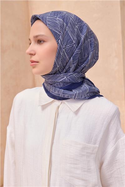 BELLİ GEOMETRİK DESEN PREMIUM SOFT LACİVERT EŞARP 10