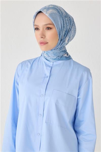 BELLİ ÇİÇEK DESEN PREMIUM SOFT MAVİ EŞARP 2