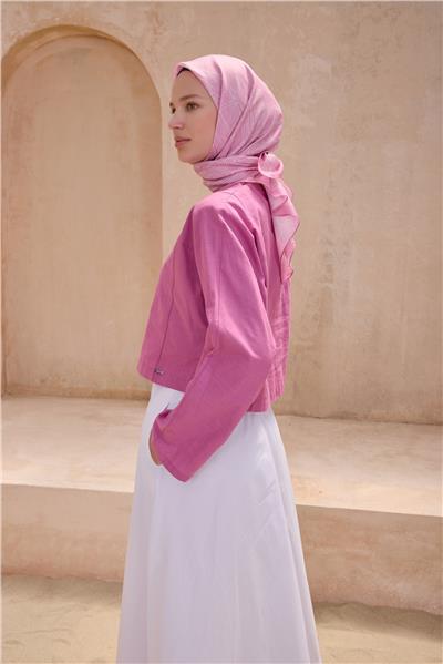 BELLİ GEOMETRİK DESEN PREMIUM SOFT PEMBE EŞARP 10