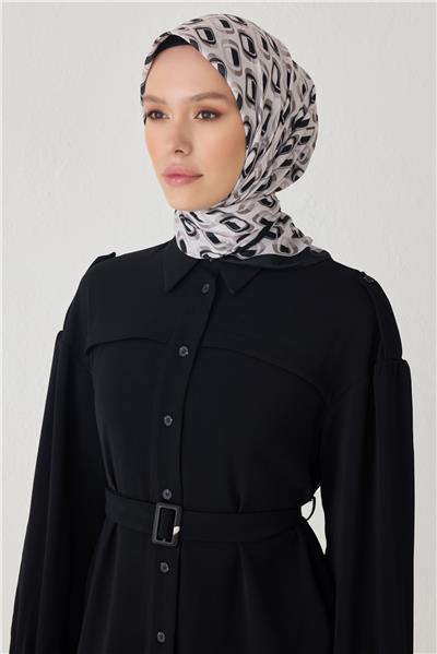 BELLİ GEOMETRİK DESEN PREMIUM SOFT SİYAH BEYAZ EŞARP 3