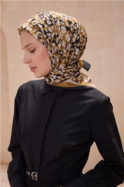 BELLİ LEOPAR DESEN PREMIUM SOFT SİYAH HARDAL EŞARP 13