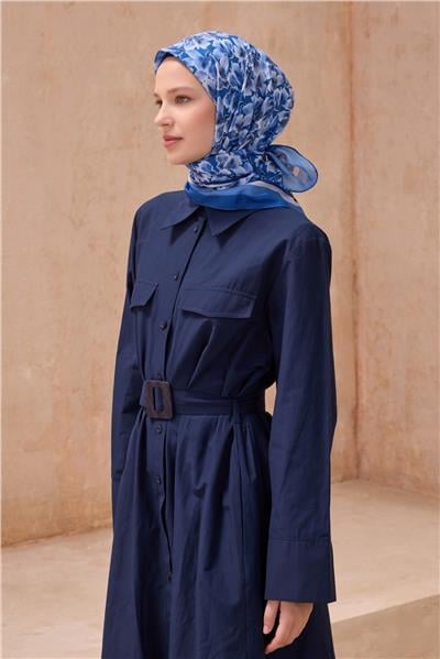 BELLİ ÇİÇEK DESEN PREMIUM SOFT MAVİ EŞARP 11