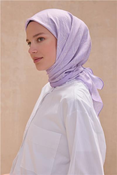 BELLİ GEOMETRİK DESEN PREMIUM SOFT LİLA EŞARP 10