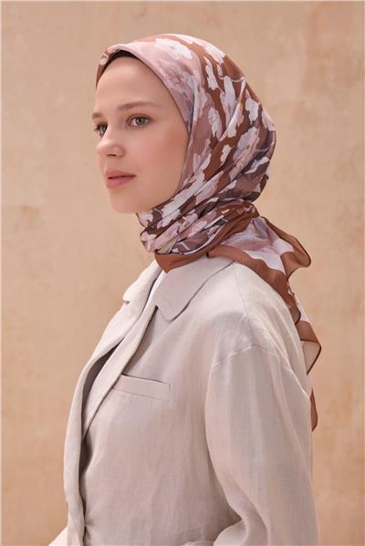 BELLİ ÇİÇEK DESEN PREMIUM SOFT TABA EŞARP 7