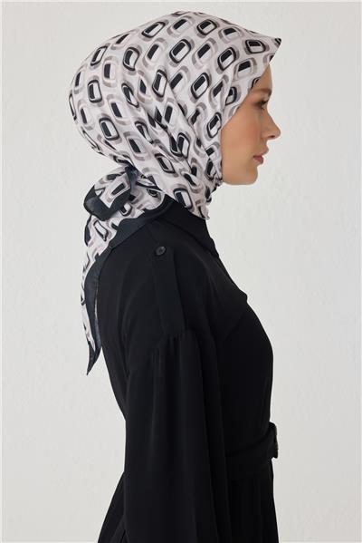 BELLİ GEOMETRİK DESEN PREMIUM SOFT SİYAH BEYAZ EŞARP 3