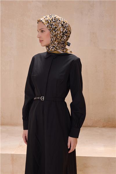 BELLİ LEOPAR DESEN PREMIUM SOFT SİYAH HARDAL EŞARP 13