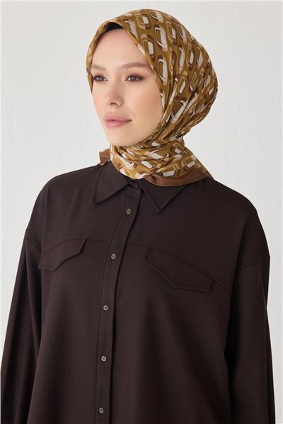 BELLİ GEOMETRİK DESEN PREMIUM SOFT HARDAL EŞARP 3