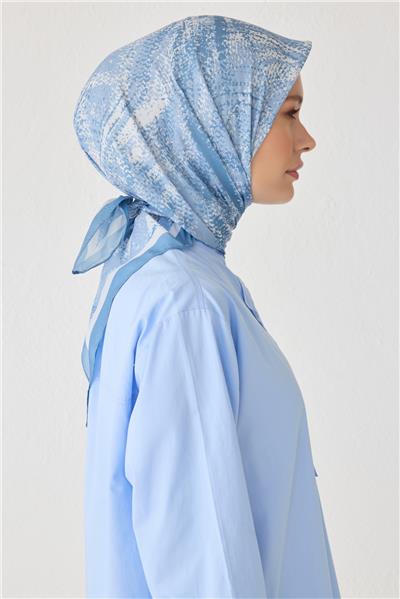 BELLİ ÇİÇEK DESEN PREMIUM SOFT MAVİ EŞARP 2