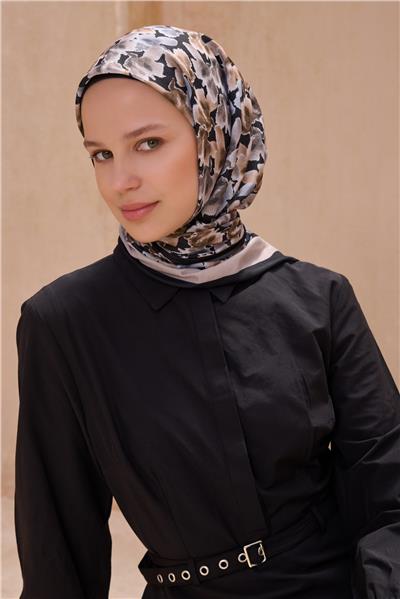 BELLİ ÇİÇEK DESEN PREMIUM SOFT SİYAH EŞARP 11