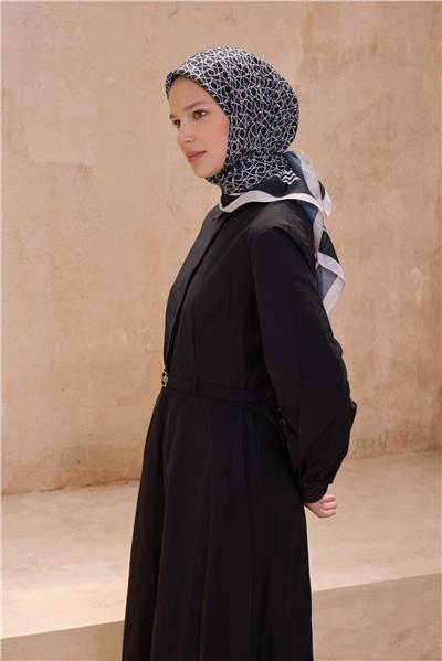 BELLİ GEOMETRİK DESEN PREMIUM SOFT SİYAH EŞARP 12