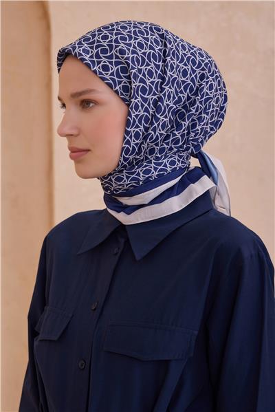 BELLİ GEOMETRİK DESEN PREMIUM SOFT LACİVERT EŞARP 12