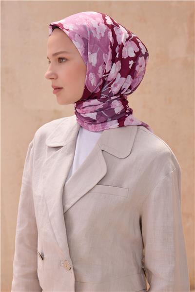 BELLİ ÇİÇEK DESEN PREMIUM SOFT FUŞYA EŞARP 7