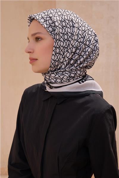 BELLİ GEOMETRİK DESEN PREMIUM SOFT SİYAH BEYAZ EŞARP 12