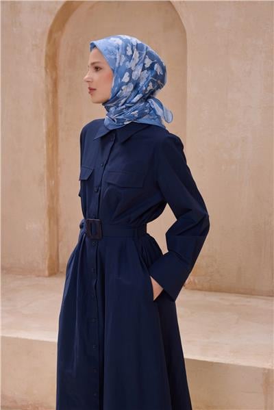 BELLİ ÇİÇEK DESEN PREMIUM SOFT MAVİ EŞARP 7