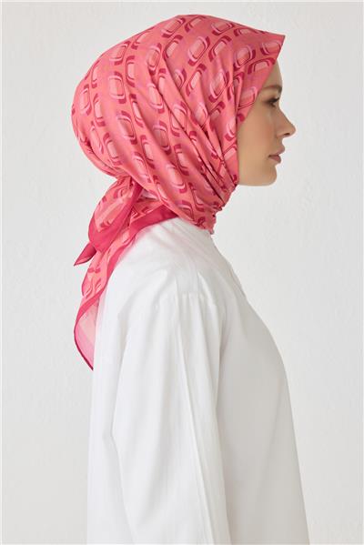 BELLİ GEOMETRİK DESEN PREMIUM SOFT PEMBE EŞARP 3