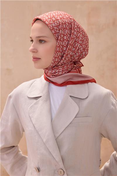 BELLİ GEOMETRİK DESEN PREMIUM SOFT NAR ÇİÇEĞİ EŞARP 12