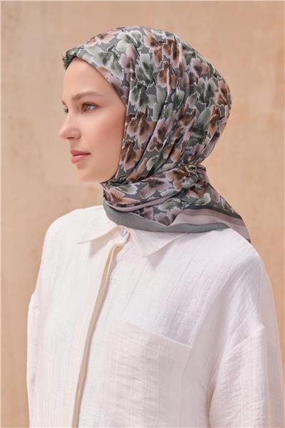 BELLİ ÇİÇEK DESEN PREMIUM SOFT HAKİ EŞARP 11