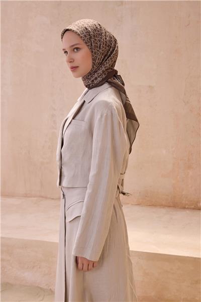 BELLİ GEOMETRİK DESEN PREMIUM SOFT KAHVE BEJ EŞARP 12