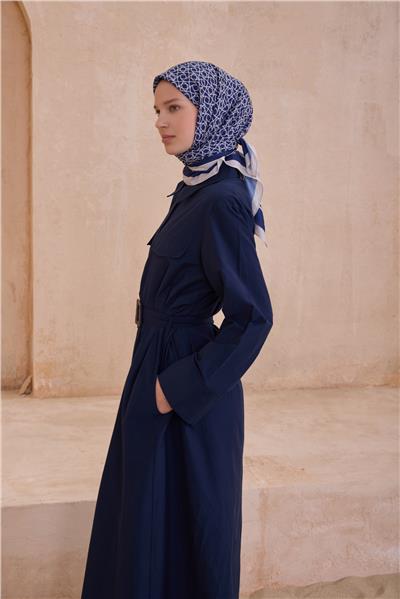 BELLİ GEOMETRİK DESEN PREMIUM SOFT LACİVERT EŞARP 12